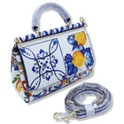 Borsa a tracolla con manico, decorazione in Maioliche siciliane e Limoni su sfondo bianco, disponibile in 2 misure.