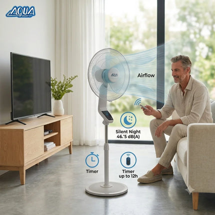 AQUA di Mare FS-K40MR Ventilatore da Pavimento 60W 40 cm con Telecomando, Schermo Touch, Timer 1-12 h, Oscillazione Automatica, 3 Velocità, Silenzioso, Altezza Regolabile, Ventilatore da Pavimento per Casa e Ufficio