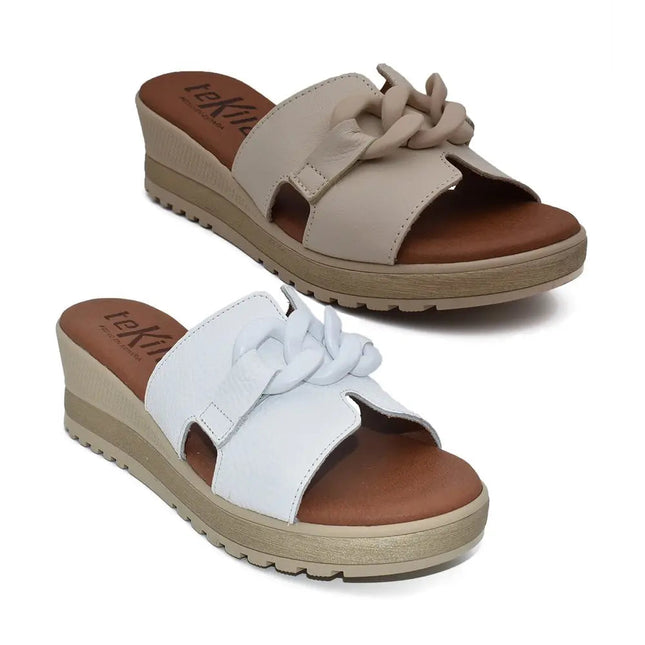 Women's leather sandals with wedge and decoration made in spain sizes 36 to 40 model 5047 tekila PlatiNum