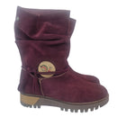 Top 3 women's mid-calf boots burgundy color casual boot suede leather made in spain slouchy style wrinkled tassels track 5 cm without zipper