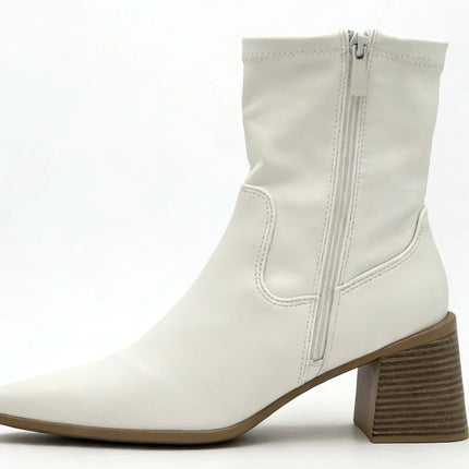 Mid-wide heel ankle boot with side closure for women - lantian