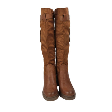 Pasarela concept high heel boots for women camel color casual boot combined slouchy buckle