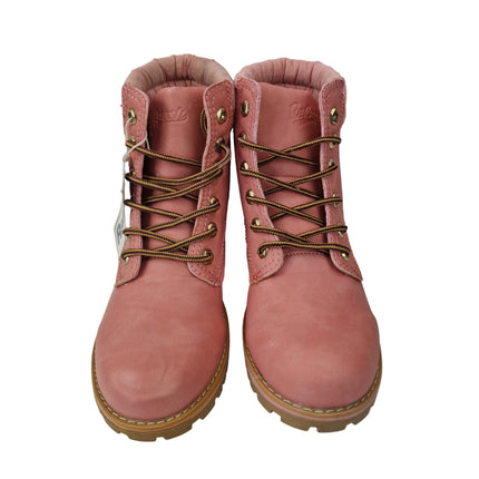 Refresh women's mountain boots pink color military casual boot track sole caramel laces leather insole padded collar comfort pasarela concept