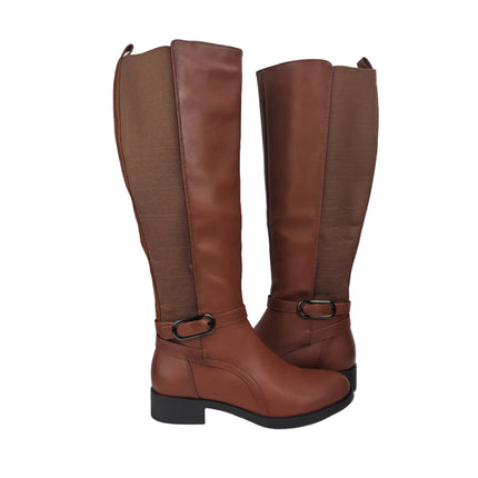 Pasarela concept women's high heel boots camel color casual boot elastic ruched side buckle