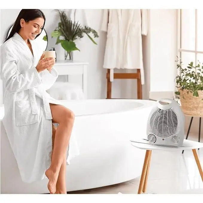 Home Heating 1000/2000W Electric Heater, lightweight and portable with adjustable thermostat, anti-tip safety feature, and fan function for cooling; ideal for bathrooms or winter use, low consumption electric radiator.