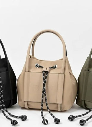 Borsa in Nylon BIM - Borsa a Secchiello da Donna con Chiusura a Coulisse - Elegante Borsa a Spalla con Tracolla Sportiva Rimovibile - Design Trendy Senza Marchio con Logo in Rilievo