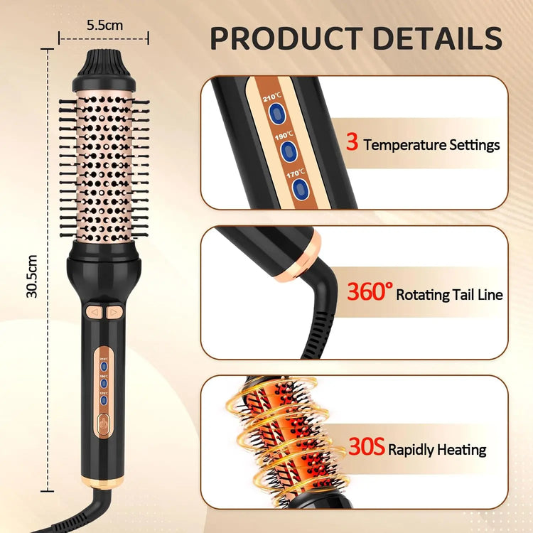 Thermal Brush - YANISTA 4 in 1 Hair Care Brush with 40mm Diameter, Ionic Technology, Anti-Burn Comb, and 3 Temperature Levels for Different Hair Types, Ideal for Creating Natural Curls.