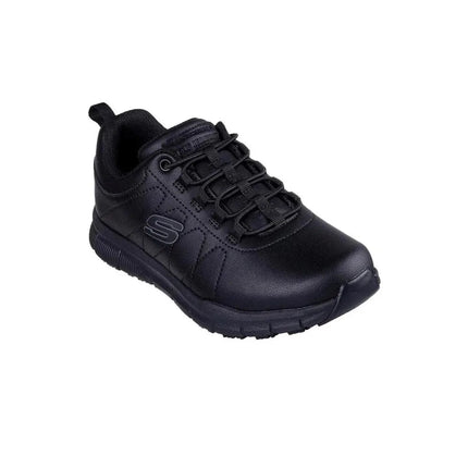 Skechers Nampa Beja Women's Sneakers in Black, comfortable lace-up footwear with a non-slip platform sole, perfect for casual wear and outdoor activities. PlatiNum