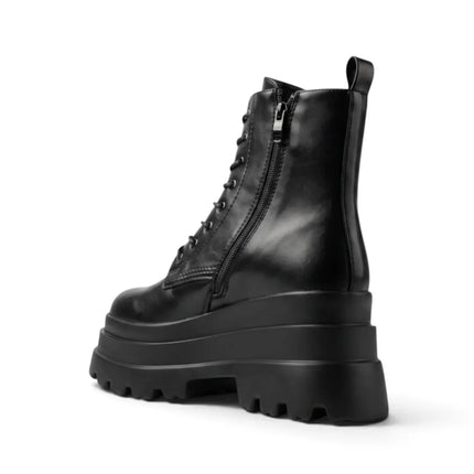 Black ankle boots triple sole platform side zipper and laces boots in women's fashion trend autumn winter comfortable and light altamoda