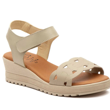 White wedge sandals for women with velcro closure made in spain model e648 sizes 36 to 41 high style PlatiNum