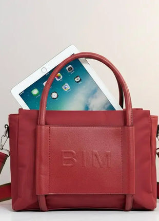 Borsa da donna in nylon e ecopelle |   Borsa shopper con manico lungo |   Ideale per tablet e uso quotidiano