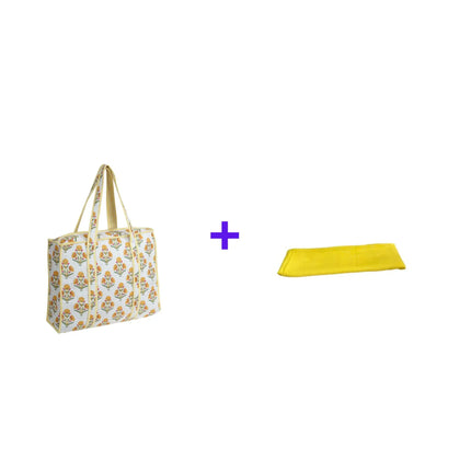 Beach bag, pool bag, padded bag with Indian floral print. Block print.