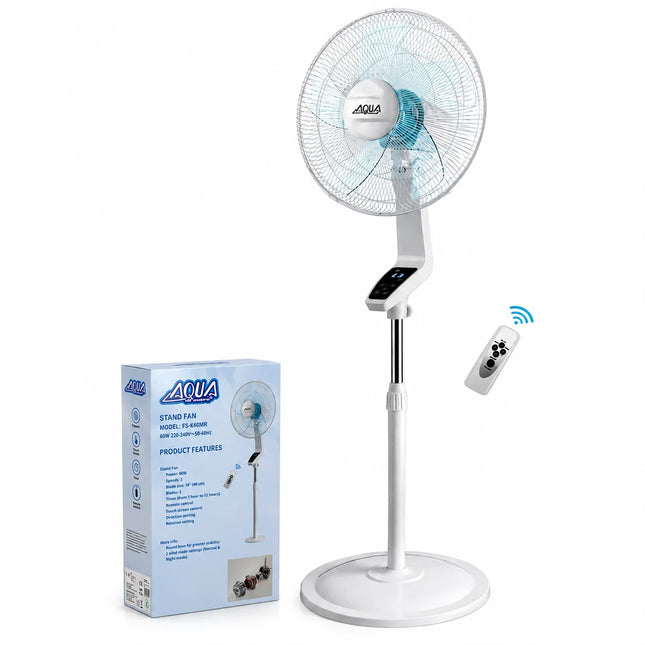 AQUA di mare - Ventilatore a piantana FS-K40MR da 16 pollici (40 cm) con 5 pale, 3 velocità, telecomando e modalità notturna per camera da letto o ufficio
