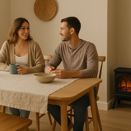 Jocca 1500W Electric Fireplace Heater with PTC Technology, Adjustable Thermostat, Safety Features, and Realistic LED Flame for Instant Heating and Home Decoration