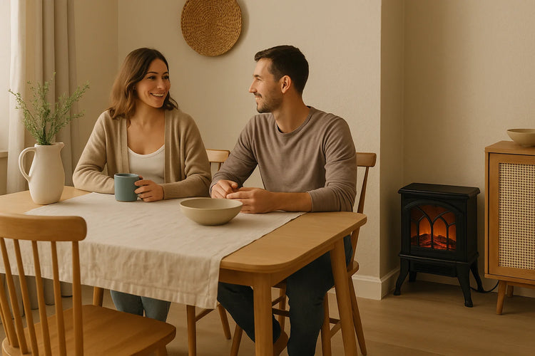 Jocca 1500W Electric Fireplace Heater with PTC Technology, Adjustable Thermostat, Safety Features, and Realistic LED Flame for Instant Heating and Home Decoration
