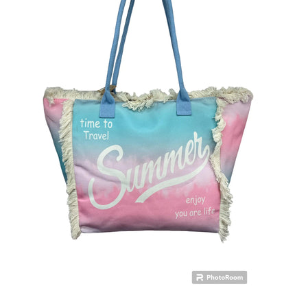 MIGLIORATA borsa da spiaggia o da piscina con stampe frasi colorate |   MISURA modello estivo 55 cm × 37 cm × 19 cm