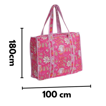 Beach bag, pool bag, padded bag with Indian floral print. Block print.