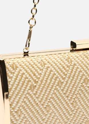 Borsa a spalla da festa Retni, piccola, effetto rafia, con catena.