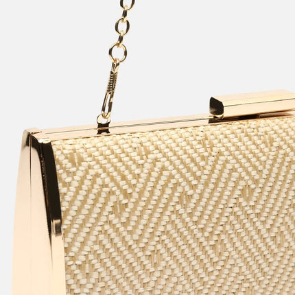 Borsa a spalla da festa Retni, piccola, effetto rafia, con catena.