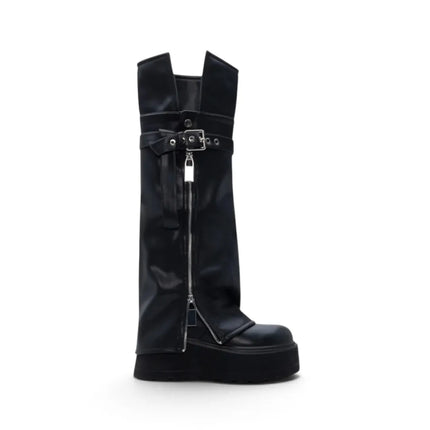 High black boots with platform side zipper buckle adjustment inner lining autumn winter fashion trend, comfortable and light, altamoda
