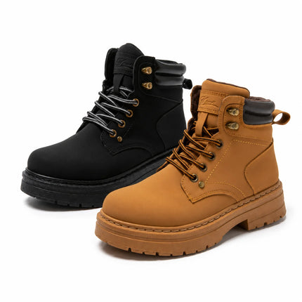 Women's ankle boots with laces and thick soles, urban style casual boots with padded collar and metallic details, autumn and winter footwear