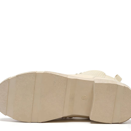 Beige ankle boot with elastic shaft and thick sole for women - lantian