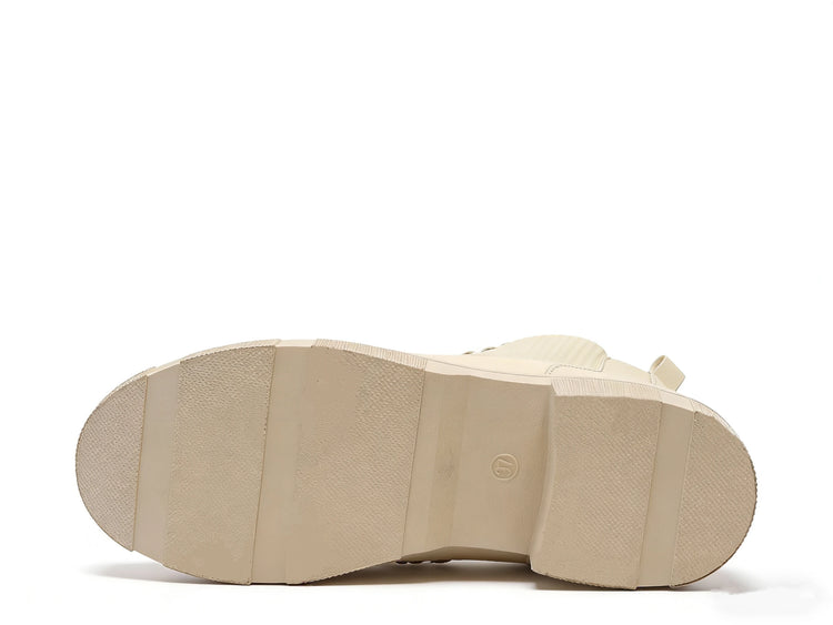 Beige ankle boot with elastic shaft and thick sole for women - lantian