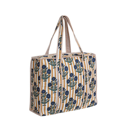 Beach bag, pool bag, padded bag with Indian floral print. Block print.