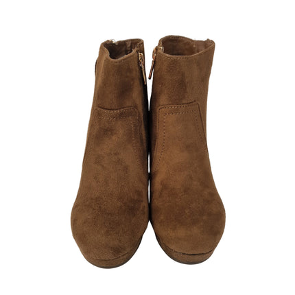 Xti hoyvoy women's high heel ankle boots camel color casual boot suede diagonal zipper cone heel 8.5 cm platform comfort leather insole