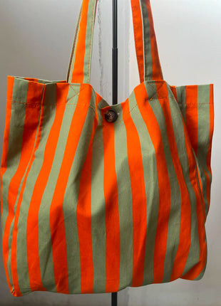 Borsa Estiva da Donna con Strisce Arancioni e Verdi | Grande Borsa in Tessuto per Spiaggia, Shopping e Uso Quotidiano