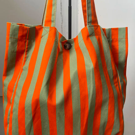 Borsa Estiva da Donna con Strisce Arancioni e Verdi | Grande Borsa in Tessuto per Spiaggia, Shopping e Uso Quotidiano