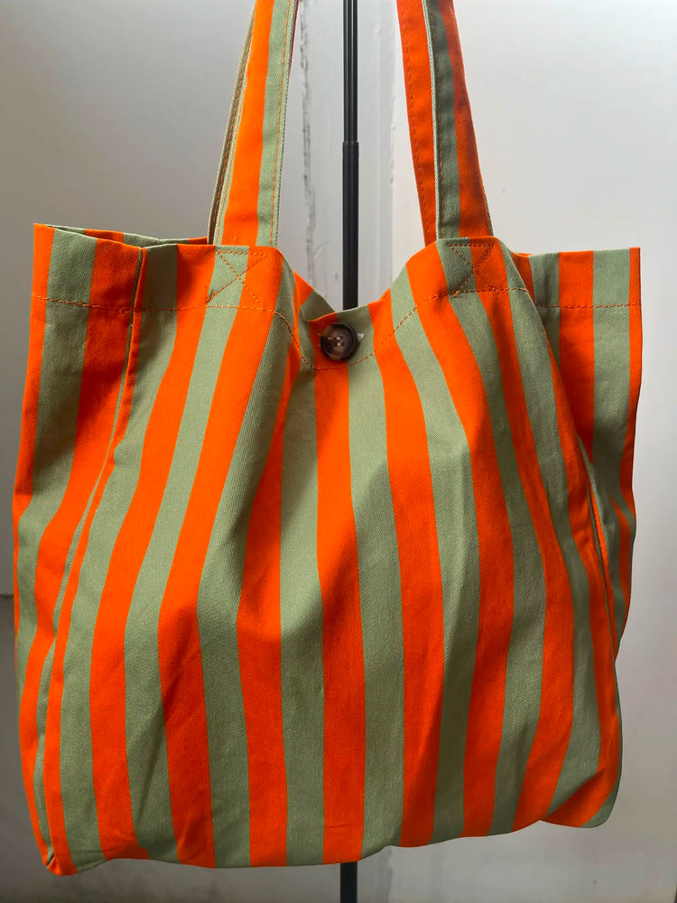 Borsa Estiva da Donna con Strisce Arancioni e Verdi | Grande Borsa in Tessuto per Spiaggia, Shopping e Uso Quotidiano