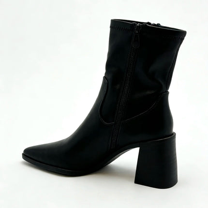 Mid-wide heel ankle boot with side closure for women - lantian