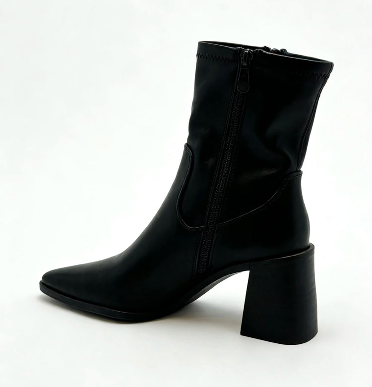 Mid-wide heel ankle boot with side closure for women - lantian