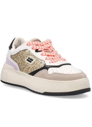 Metalized D.FRANKLIN DFSH321089 Sneakers for Women, comfortable footwear with a flat platform sole, perfect for spring and casual outings. PlatiNum