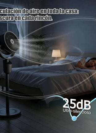 Ventilatore da terra silenzioso da 60 W con oscillazione omnidirezionale a 120º, 3 velocità turbo ed efficienza energetica - Ideale per soggiorno, camera da letto o ufficio