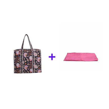 Beach bag, pool bag, padded bag with Indian floral print. Block print.