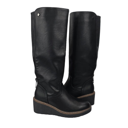 Pasarela concept women's high wedge boots black color casual boot elastic adjustable back zipper