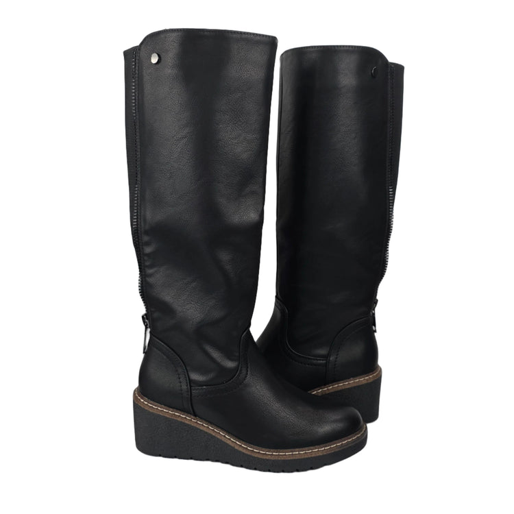 Pasarela concept women's high wedge boots black color casual boot elastic adjustable back zipper