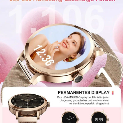 Smartwatch da donna IP68, modello 2025 con schermo AMOLED da 1,43", chiamate Bluetooth, oltre 120 sport disponibili, monitoraggio frequenza cardiaca, SpO2, pressione sanguigna e sonno. Smartwatch per Android e iOS. platinumshop