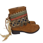 Pasarela concept women's country boots boho style 2 in 1 removable ethnic ribbon casual boot lined zipper non-slip rubber sole
