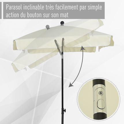 Outsunny Rectangular Straight Tilt Garden Parasol in Aluminum and High-Density Polyester 2 x 1.3 m Light Beige