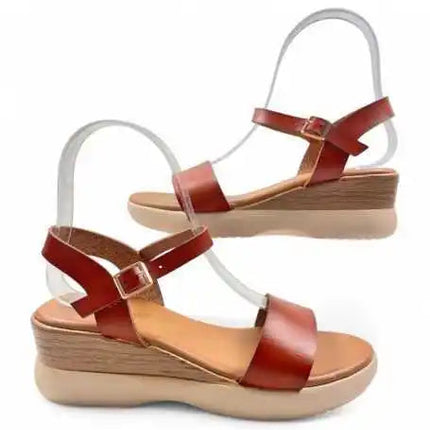 Timbos women's comfortable wedge sandal camel 131451 PlatiNum