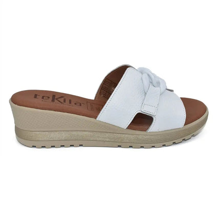 Women's leather sandals with wedge and decoration made in spain sizes 36 to 40 model 5047 tekila PlatiNum