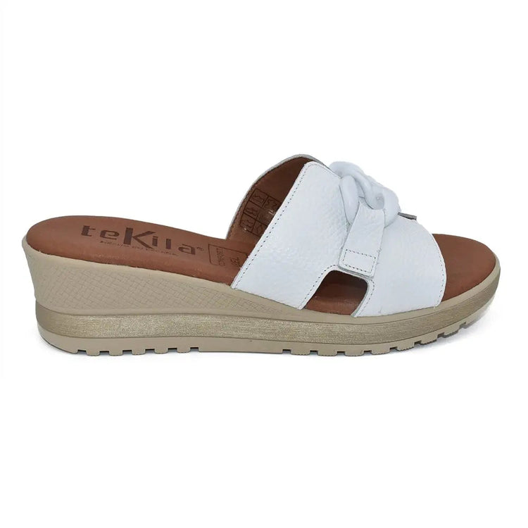 Women's leather sandals with wedge and decoration made in spain sizes 36 to 40 model 5047 tekila PlatiNum