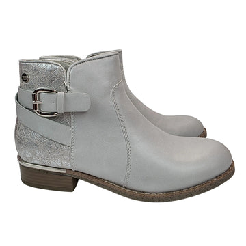 Xti women's gray silver spring ankle boots - synthetic leather boots with buckle and engraved metallic heel - chic style