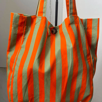 Borsa Estiva da Donna con Strisce Arancioni e Verdi | Grande Borsa in Tessuto per Spiaggia, Shopping e Uso Quotidiano