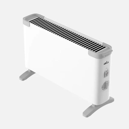ABRILA Electric Convector Heater 2000W in White with Adjustable Thermostat, Overheat Protection, and Carry Handle, dimensions 32x54x20 cm, suitable for quick and efficient heating in any room.