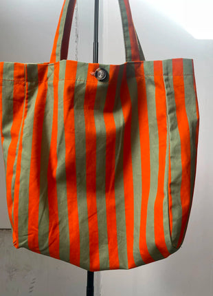 Borsa Estiva da Donna con Strisce Arancioni e Verdi | Grande Borsa in Tessuto per Spiaggia, Shopping e Uso Quotidiano