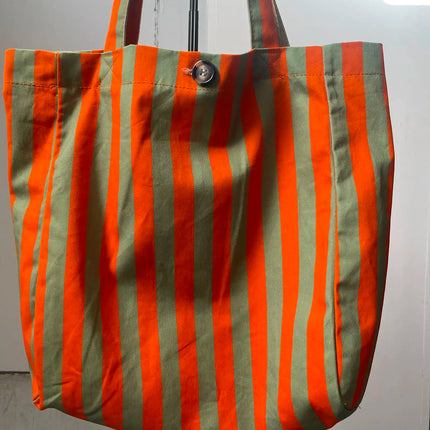 Borsa Estiva da Donna con Strisce Arancioni e Verdi | Grande Borsa in Tessuto per Spiaggia, Shopping e Uso Quotidiano